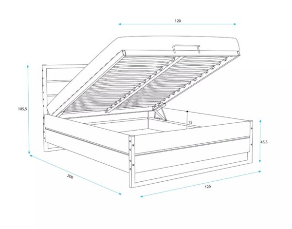 Pesukastiga voodi Loft 120x200 cm, naturaalne tamm — изображение 3