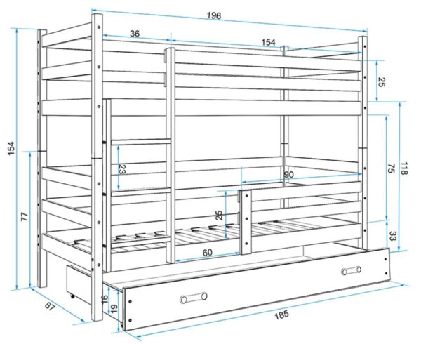 Narivoodi komplekt Rico 2M 80x190 grafiit - Image 6