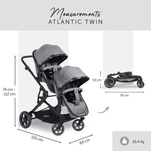 Hauck Atlantic Twin tandemkäru, Melange Grey — изображение 6