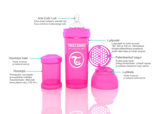 Twistshake Anti-Colic lutipudel 260ml, Kollane - Image 7