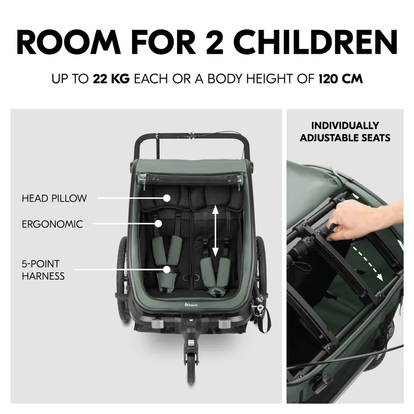 Hauck Bike N Walk Duo jalgrattahaagis 3in1, Dark Green - Image 5