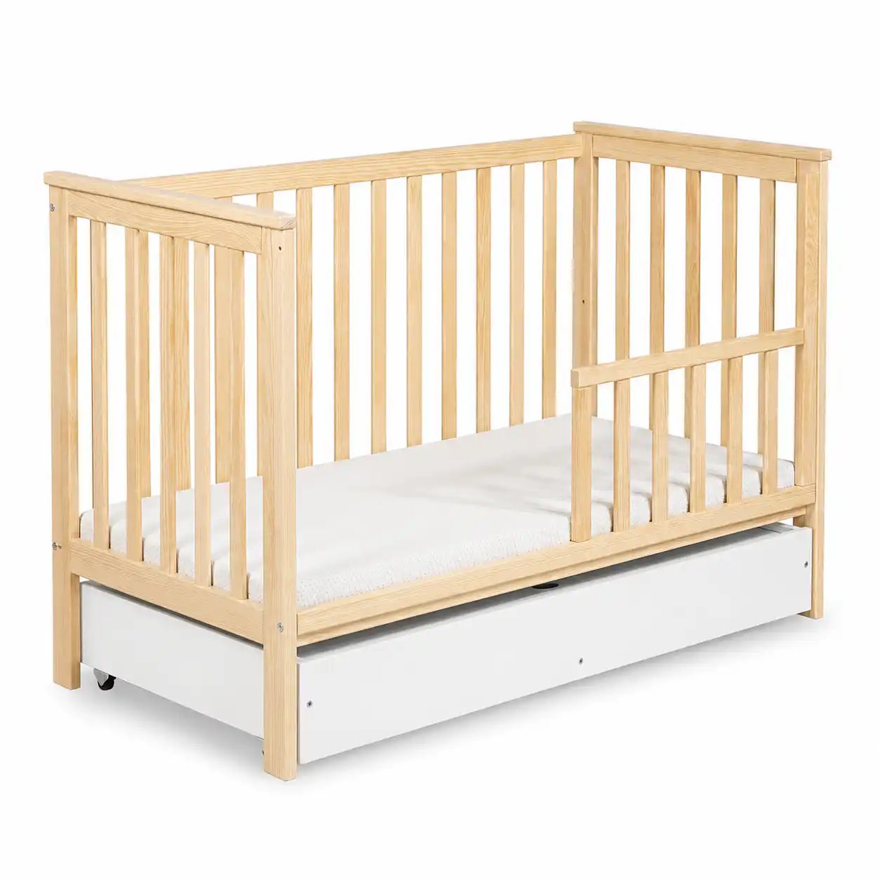 Beebivoodi Iwo 60×120 turvapiirde ja voodikastiga, natural