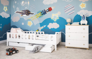 Lastevoodi Larsen 90×200 + voodikastid, valge