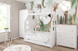 Majavoodi Olaf 80x180 voodikastiga, valge